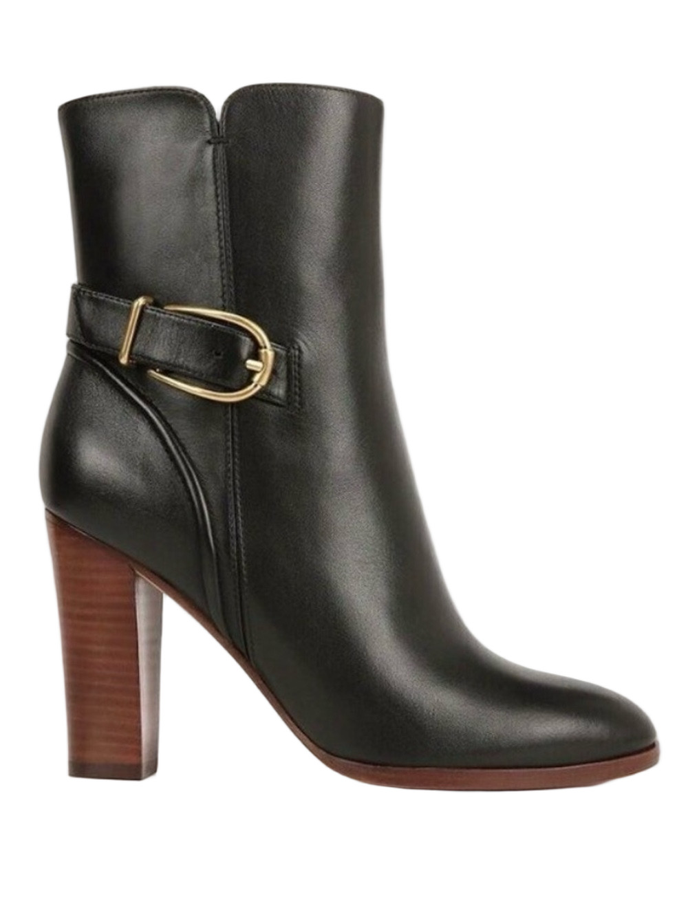Veronica Beard Viv Black Leather Gold Buckle Accent Heeled Boots- Sz 10, NWOB